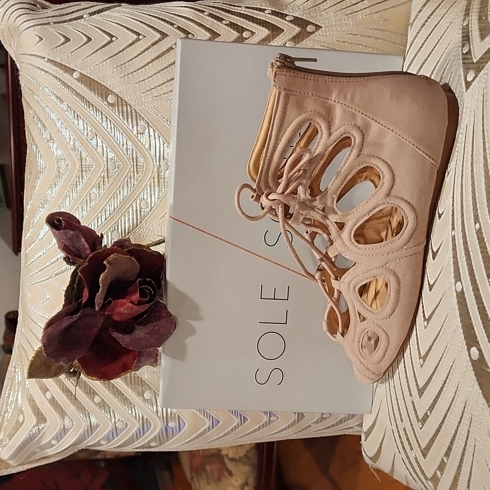Sole Society Microsuede Lace-Up Gladiator Flat Sandel in Antique Rose.  Size 7M